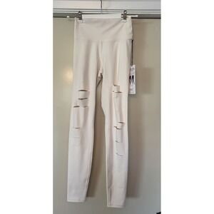 Alo Yoga High Waist Ripped Warrior Legging Gravel Size Small Pristine Ivory New